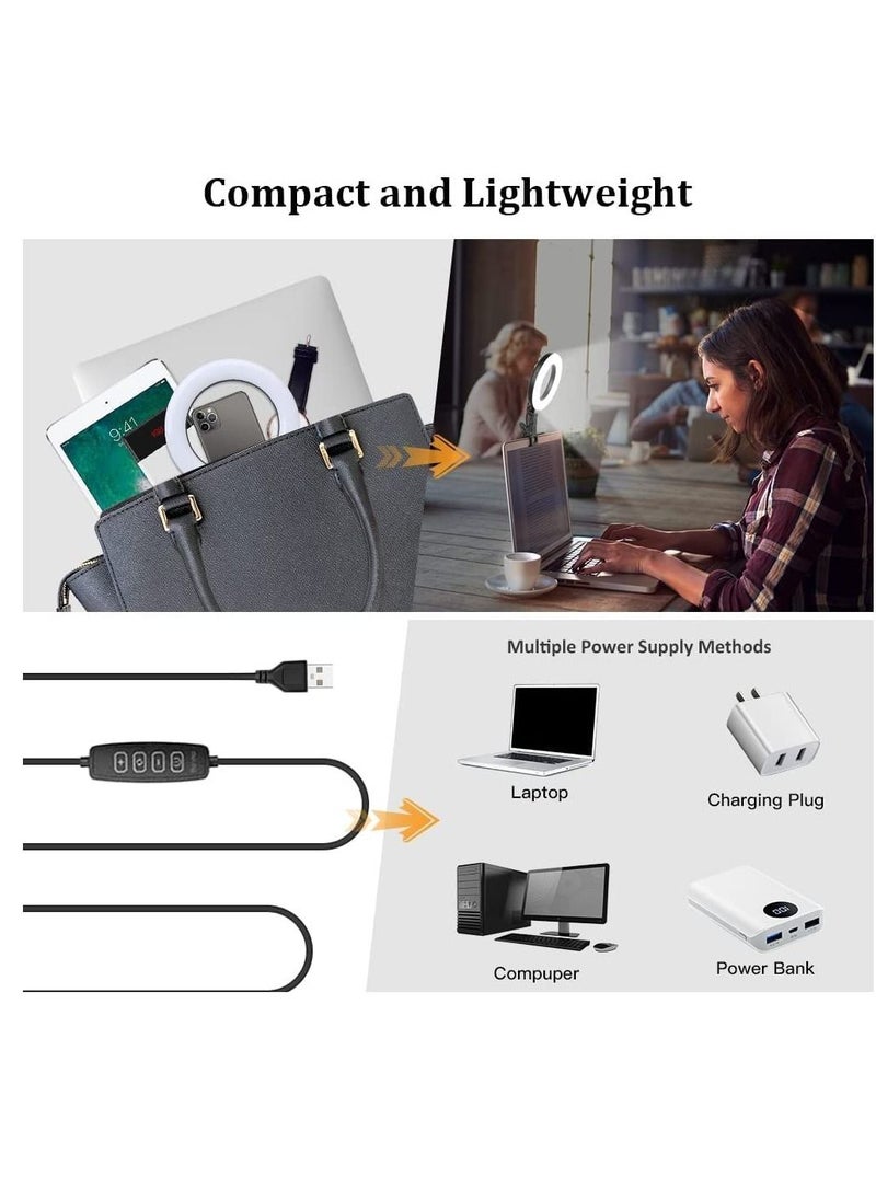 LED Ring Light with Tripod Stand & Phone Holder for Live Streaming & YouTube Video, Dimmable Desk Makeup Ring Light for Photography, Shooting with 3 Light Modes & 10 Brightness Level (5 inch)