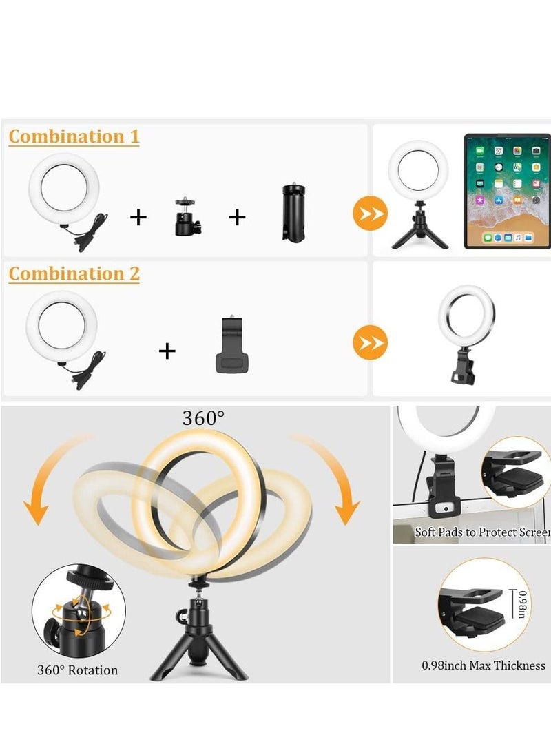 LED Ring Light with Tripod Stand & Phone Holder for Live Streaming & YouTube Video, Dimmable Desk Makeup Ring Light for Photography, Shooting with 3 Light Modes & 10 Brightness Level (5 inch)