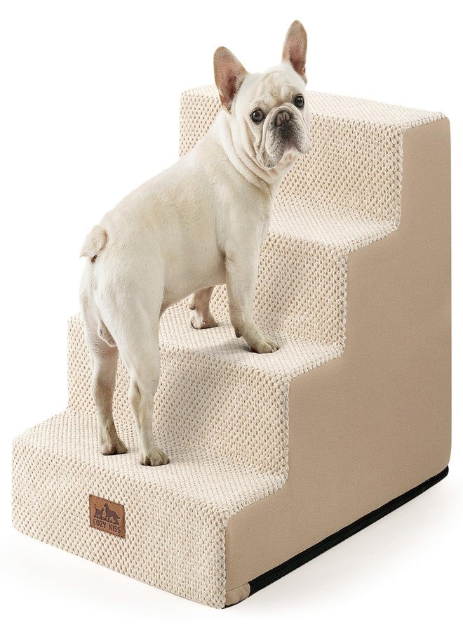 COZY KISS Dog Stairs for Small Dogs, 4 Tier Wider Pet Stairs for Couch and Beds, 17.7" H Non-Slip Dog Steps for Old Cats, Puppy, Small Medium Dogs, 17.7x23.6x17.7 inch, Beige - Image 1