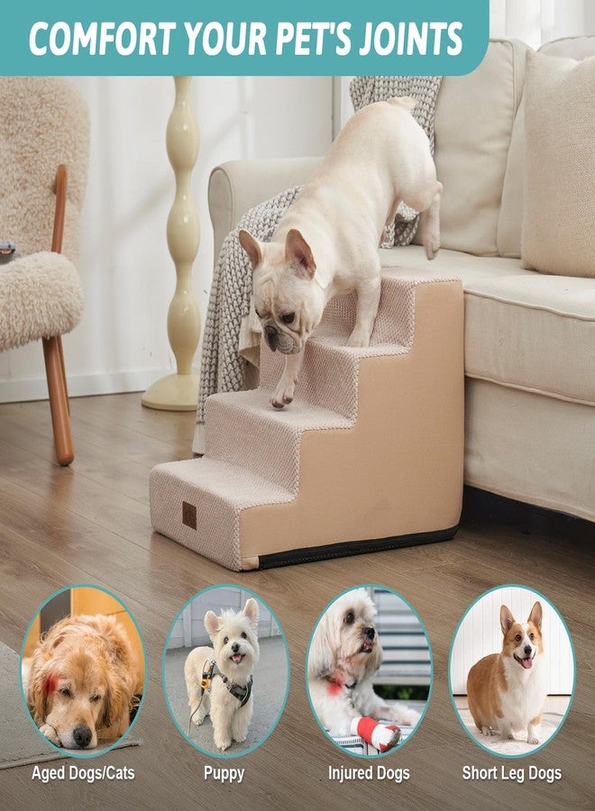 COZY KISS Dog Stairs for Small Dogs, 4 Tier Wider Pet Stairs for Couch and Beds, 17.7" H Non-Slip Dog Steps for Old Cats, Puppy, Small Medium Dogs, 17.7x23.6x17.7 inch, Beige - Image 2
