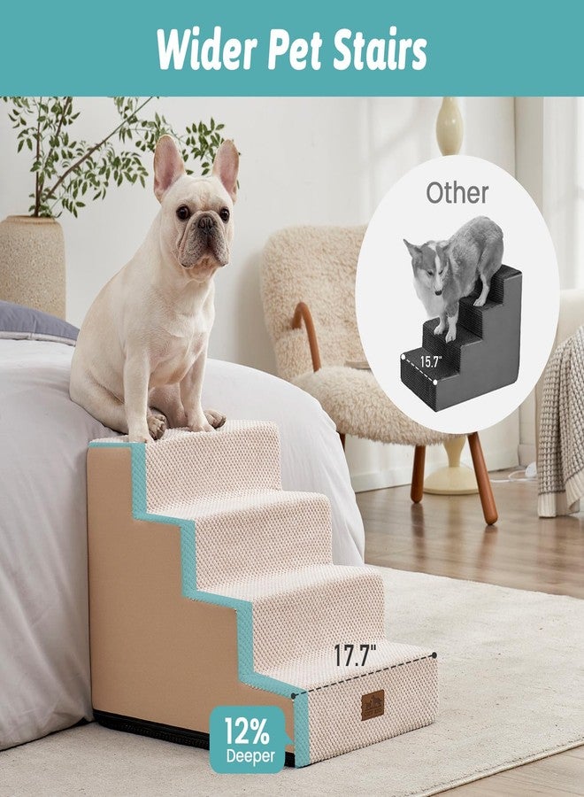 COZY KISS Dog Stairs for Small Dogs, 4 Tier Wider Pet Stairs for Couch and Beds, 17.7" H Non-Slip Dog Steps for Old Cats, Puppy, Small Medium Dogs, 17.7x23.6x17.7 inch, Beige - Image 3