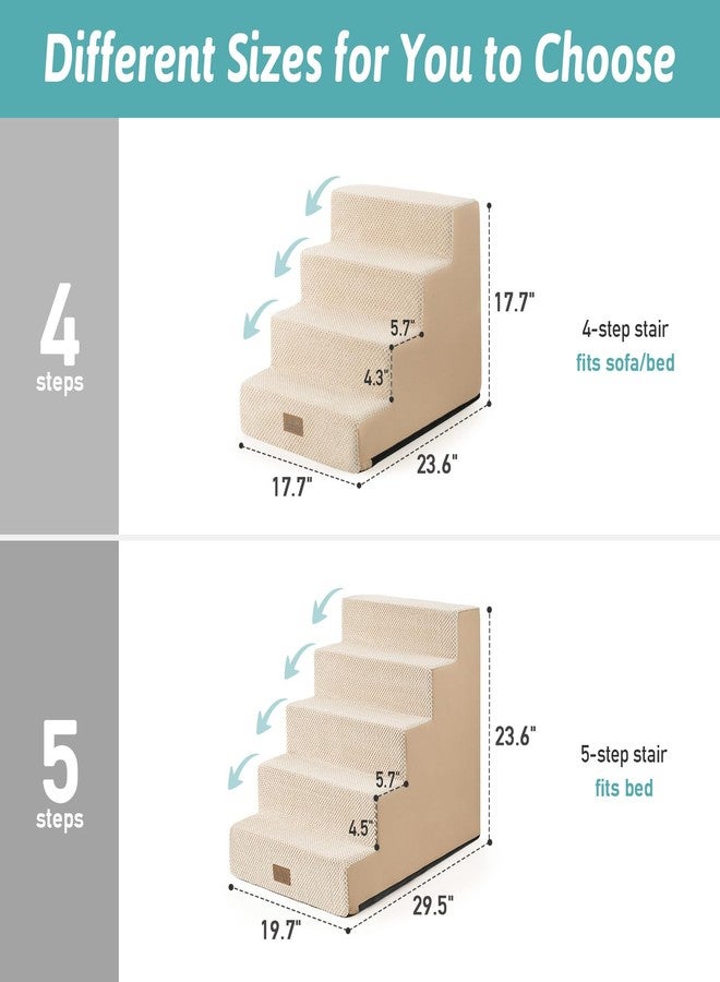 COZY KISS Dog Stairs for Small Dogs, 4 Tier Wider Pet Stairs for Couch and Beds, 17.7" H Non-Slip Dog Steps for Old Cats, Puppy, Small Medium Dogs, 17.7x23.6x17.7 inch, Beige - Image 4