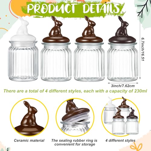 Ferrochef 4 Pcs Easter Rabbit Glass Jar with Cap Chocolate Rabbit Shape Candy Jar Chocolate Themed Decorative Resin Brown Bunny Figure for Easter Spring Party Tea Cookie Biscuit Table Decor - Image 3