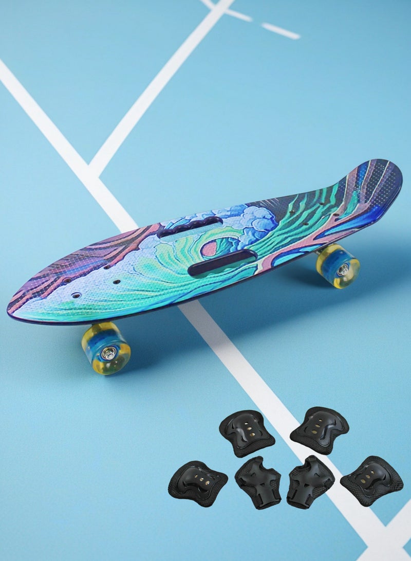 إيزي فيتشور لوح تزلج EASY FUTURE Penny Board للأطفال من سن 6 إلى 12 عامًا - لوح تزلج قصير كامل Cruiser Board للشباب والمراهقين والمبتدئين بما في ذلك مجموعة معدات الحماية - Image 1