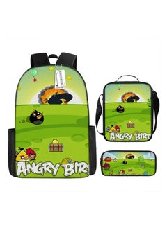 Backpack waterproof Angry Birds animation cartoon student burden reduction large-capacity printed schoolbag three-piece set,38-Backpack