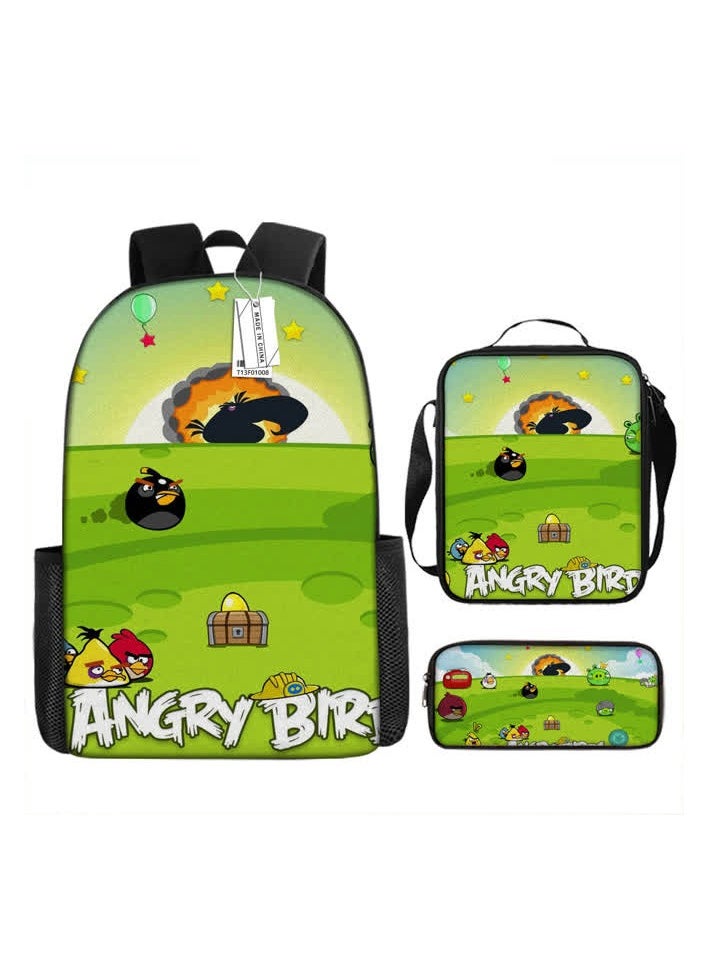 General - Backpack waterproof Angry Birds animation cartoon student burden reduction large-capacity printed schoolbag three-piece set,38-Backpack - Image 1