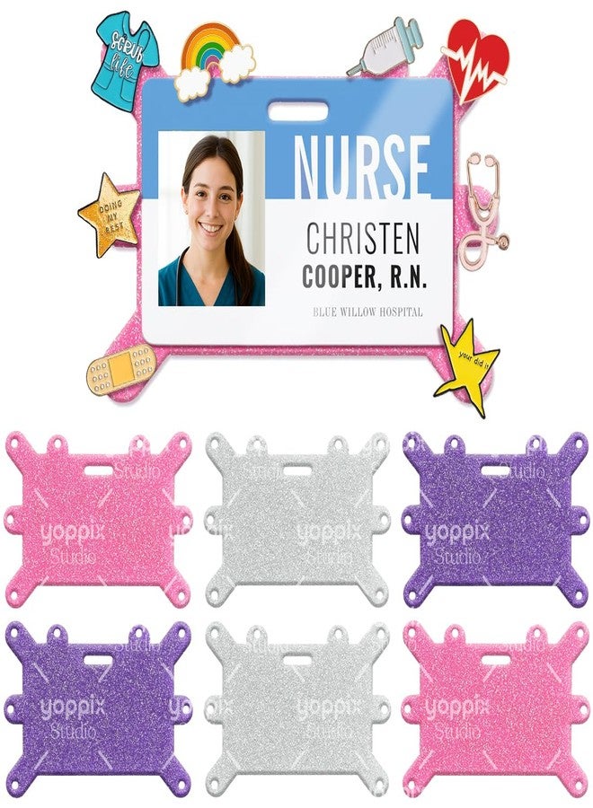 YOPPIX 6 Pcs Badge Buddy Pin Holder, Glitter Acrylic Badge Buddy Topper Pin Holder for Nurse Accessories for Nursing Medical Healthcare - Image 1