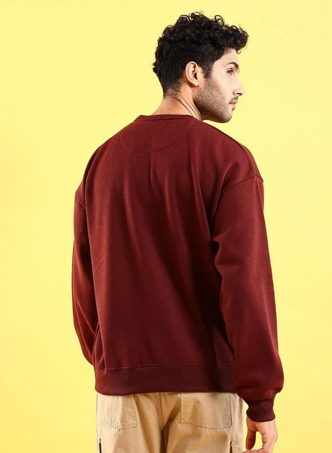 The Indian Garage Co  The Indian Garage Co Men Oversized Fit Solid Crew Neck Full Sleeves Sweatshirt  | Best Price UAE