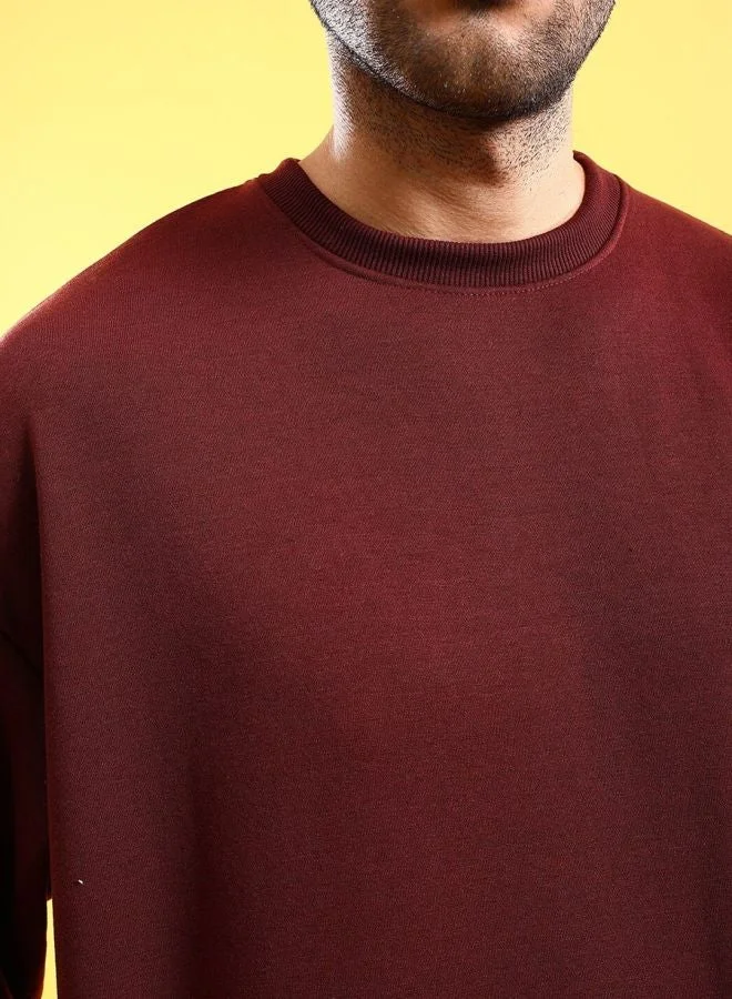 The Indian Garage Co  The Indian Garage Co Men Oversized Fit Solid Crew Neck Full Sleeves Sweatshirt  | Best Price UAE