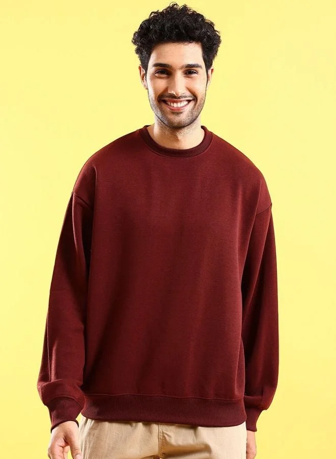 The Indian Garage Co  The Indian Garage Co Men Oversized Fit Solid Crew Neck Full Sleeves Sweatshirt  | Best Price UAE