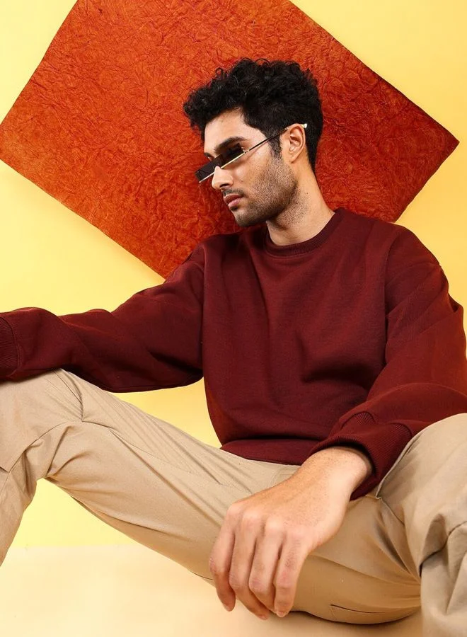 The Indian Garage Co  The Indian Garage Co Men Oversized Fit Solid Crew Neck Full Sleeves Sweatshirt  | Best Price UAE