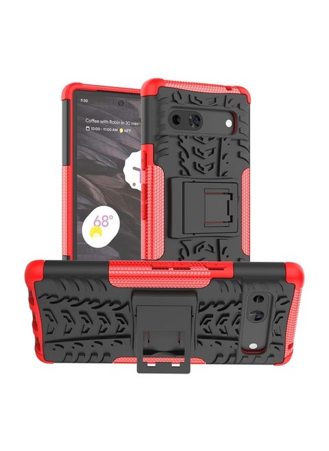 Case Cover For For Google Pixel 7a Tire Texture TPU + PC Phone Case with Holder(Red)