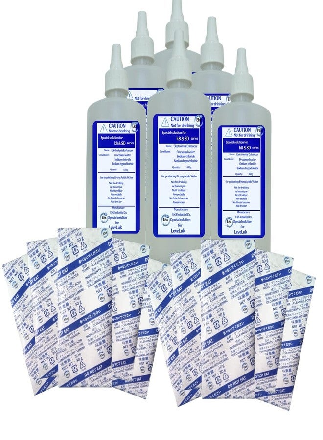 NOVAL Electrolysis Enhancer Liquid 6 pcs of 400 ml Bottls | for Ionizing Machines Compatible with Select Ionizer Models | with FREE 12 pcs Cleaning powders | and 2 Spout Bottles - Image 1