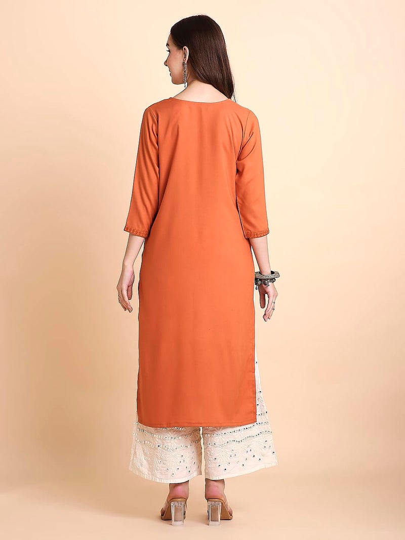 RATAN Women Rayon Straight Fit Lucknowi Chikankari Ethnic Wear Kurta (MEHR-1789-3XL_Rust Orange) - Image 2