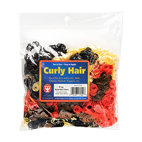 Hygloss 4 oz Curly Doll Hair for Crafts Assorted Premium Synthetic Hair for Doll Making Puppets and Arts Crafts Projects Easy Application - Image 1
