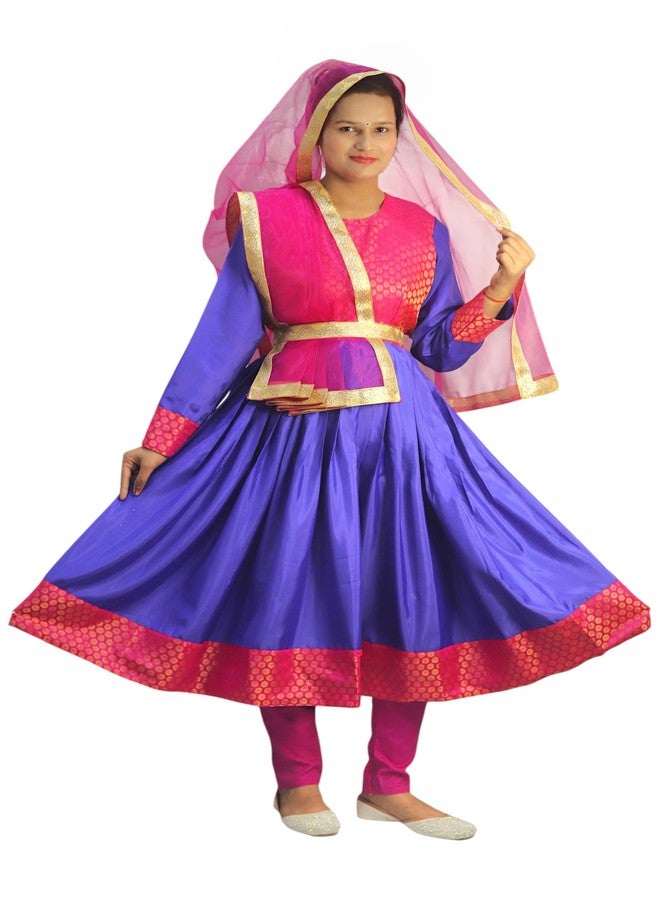 TWINKLE TOTS Indian Classical Dance Kathak Anarkali,Tights Dupatta Kids Fancy Dress Costume Blue - Image 1