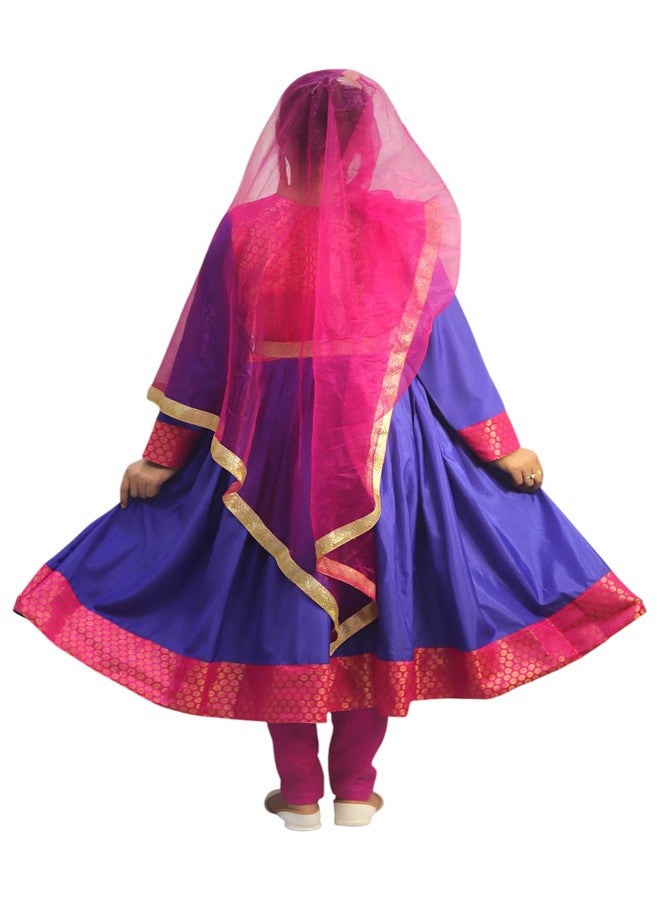 TWINKLE TOTS Indian Classical Dance Kathak Anarkali,Tights Dupatta Kids Fancy Dress Costume Blue - Image 2