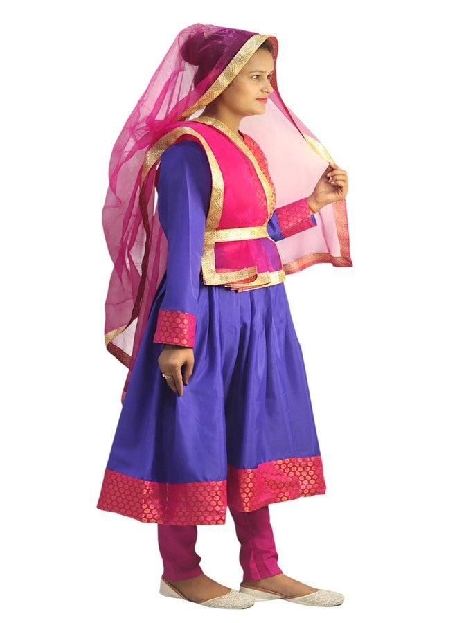 TWINKLE TOTS Indian Classical Dance Kathak Anarkali,Tights Dupatta Kids Fancy Dress Costume Blue - Image 3
