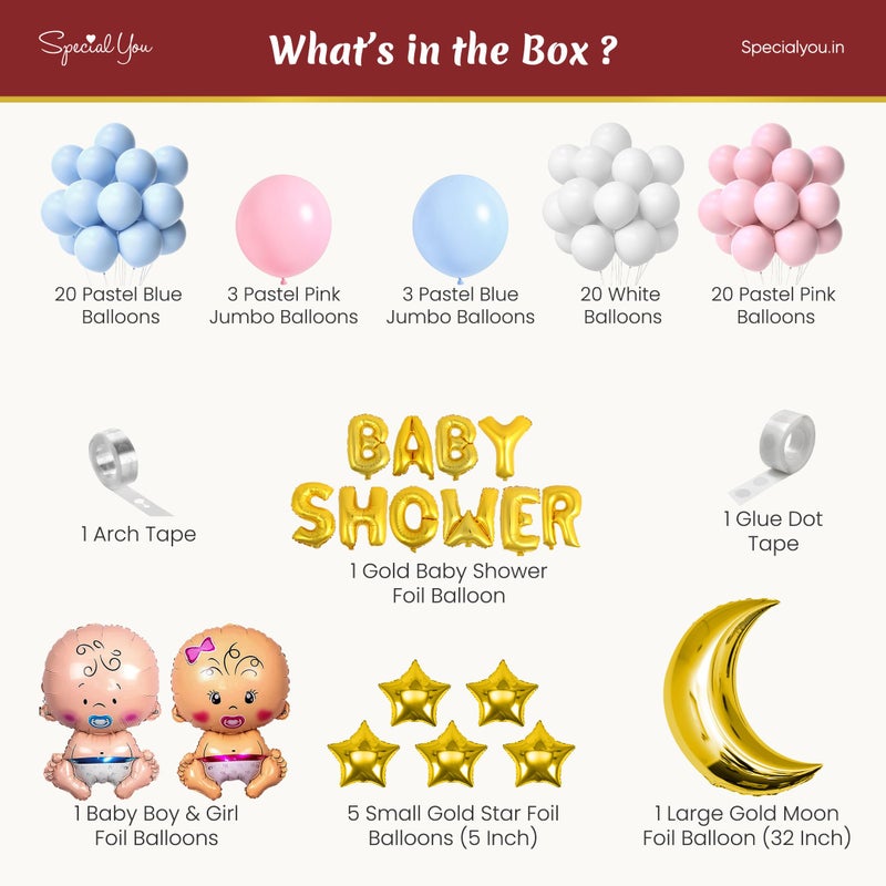 SpecialYou.in زينة حفلات استقبال المواليد الخاصة بك، زينة خلفية حفلة استقبال المواليد، أدوات لحفلة استقبال المواليد، خلفية للزينة، خلفية حفلة استقبال المواليد للتصوير، زينة بموضوع وردي وأزرق - 77 قطعة - Image 2