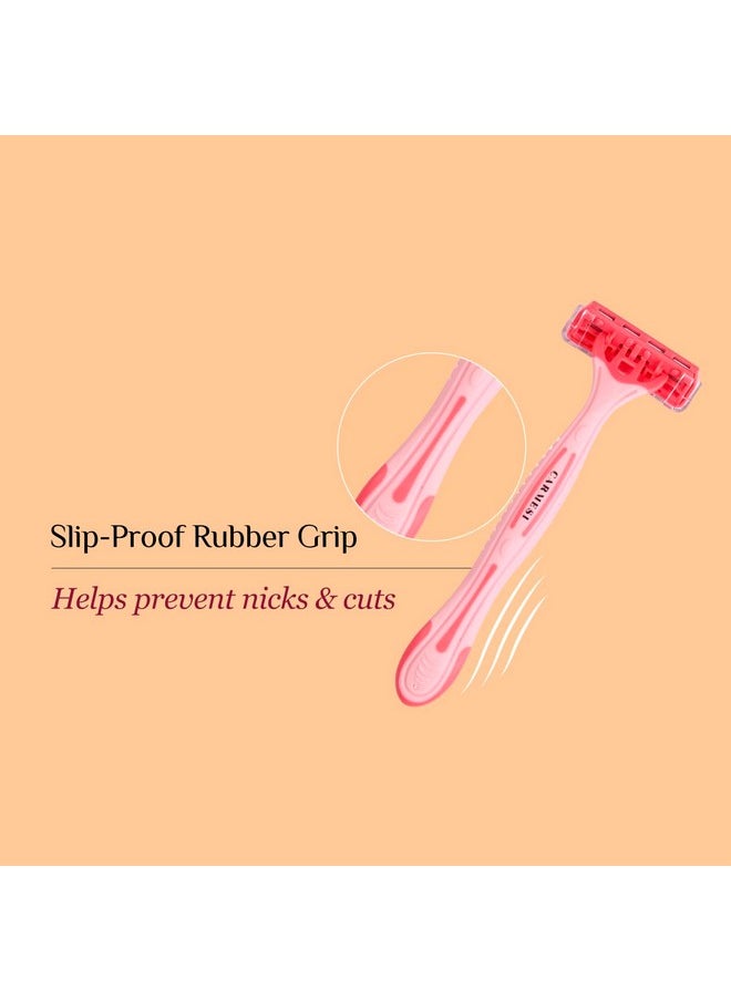 CARMESI Disposable Body Razors For Women Pack Of 5 | Aloe Vera & Vitamin E Moisture Strip For Smooth & Painless Hair Removal | Slipproof Rubber Grip | Safe Hygienic & Economical  - Image 4