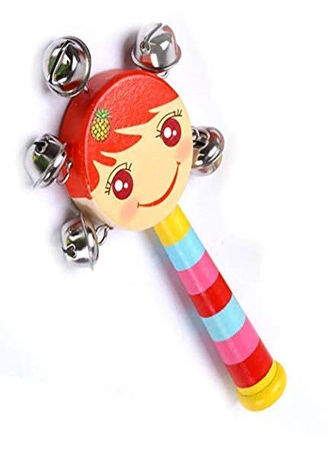 Smartcraft Baby Handle Jingle Bell Round Face Rattle Toys in a Colorful Wooden Rainbow (Multicolour) Pack of 1 - Image 3
