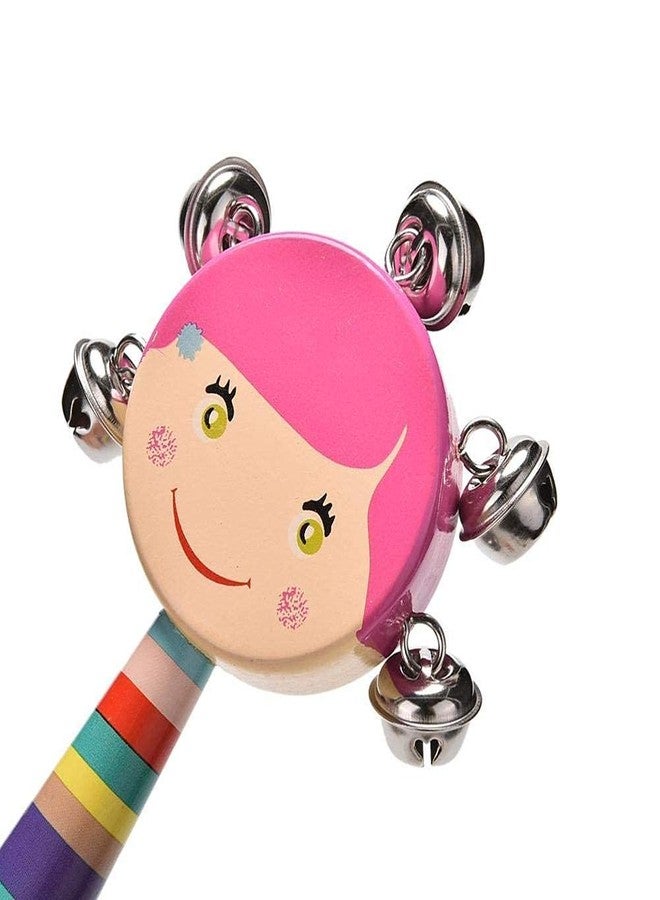 Smartcraft Baby Handle Jingle Bell Round Face Rattle Toys in a Colorful Wooden Rainbow (Multicolour) Pack of 1 - Image 4