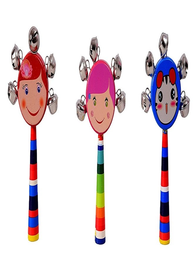 Smartcraft Baby Handle Jingle Bell Round Face Rattle Toys in a Colorful Wooden Rainbow (Multicolour) Pack of 1 - Image 5