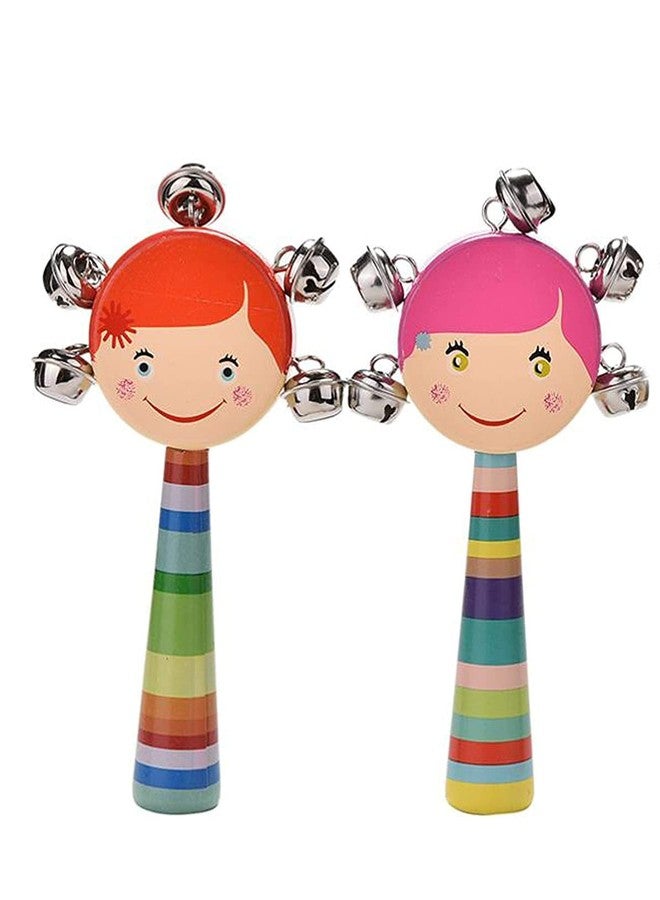 Smartcraft Baby Handle Jingle Bell Round Face Rattle Toys in a Colorful Wooden Rainbow (Multicolour) Pack of 1 - Image 2