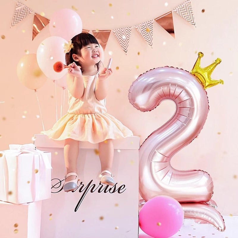 Yamibobo 42-Inch Pink Number 2 Balloon with Crown for 2nd Birthday Party Decoration - Image 2