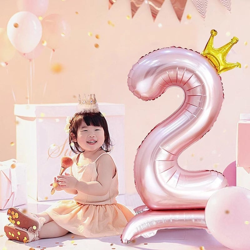 Yamibobo 42-Inch Pink Number 2 Balloon with Crown for 2nd Birthday Party Decoration - Image 1