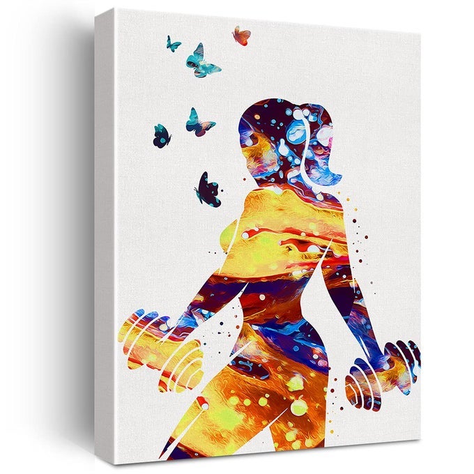 FITNESS GIRL WATERCOLOR WALL ART FIT GIRL WOMEN GYM WEIGHT LIFTING SPORT CANVAS PAINTING PRINTS FOR HOME OFFICE WALL DECOR FRAMED ARTWORK GIFTS12X15 INCH
