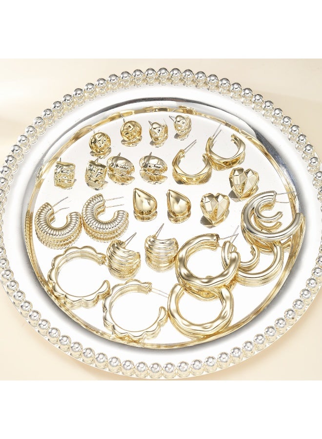 Huitich 12-Piece Gold Hoop & Stud Earring Set Geometric Design, Lightweight Alloy (Size: 2cm–4.4cm) - Image 2