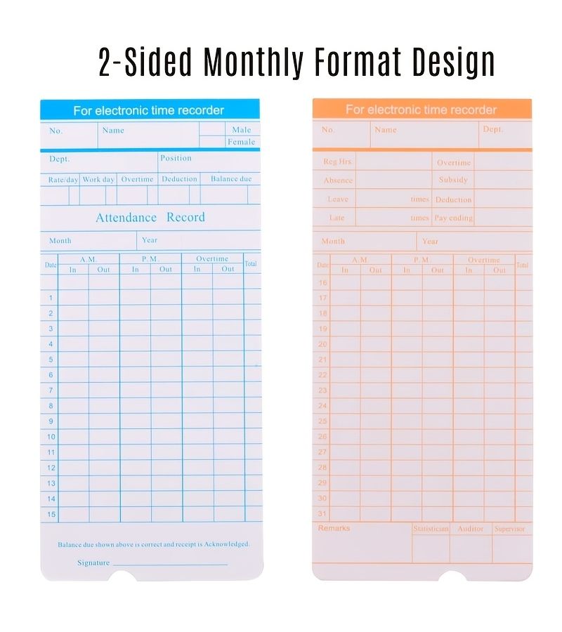 200 Pcs Monthly Employee Time Cards Dual Sided Punch Card System With Orange Blue Grid Attendance Tracker For Offices Schools Factories Supermarkets Durable Paper Time Tracking Sheets For Daily Hours Recording And Payroll Tracking - Image 5