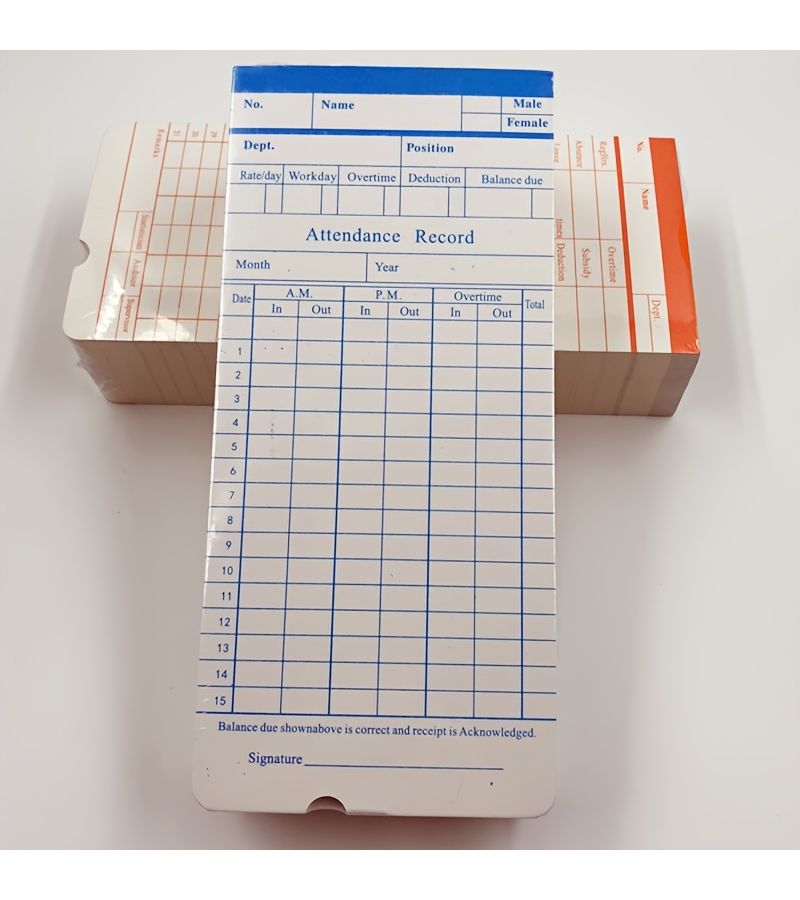 200 Pcs Monthly Employee Time Cards Dual Sided Punch Card System With Orange Blue Grid Attendance Tracker For Offices Schools Factories Supermarkets Durable Paper Time Tracking Sheets For Daily Hours Recording And Payroll Tracking - Image 1