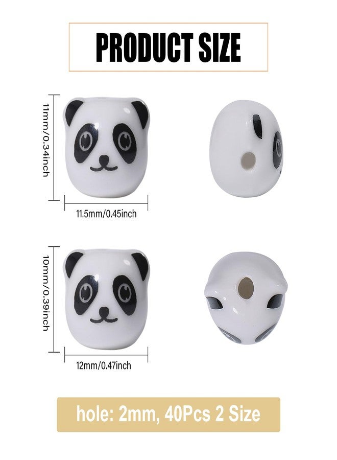 CHGCRAFT 40 قطعة 2 أنماط خرز خزفي يدوي الصنع باندا خرز سيراميك أبيض كارتون باندا مجموعة خرز لصنع قلائد وأساور - Image 2