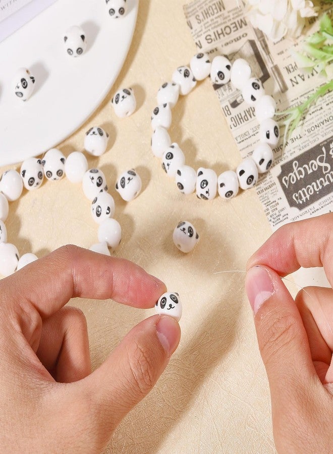 CHGCRAFT 40 قطعة 2 أنماط خرز خزفي يدوي الصنع باندا خرز سيراميك أبيض كارتون باندا مجموعة خرز لصنع قلائد وأساور - Image 4
