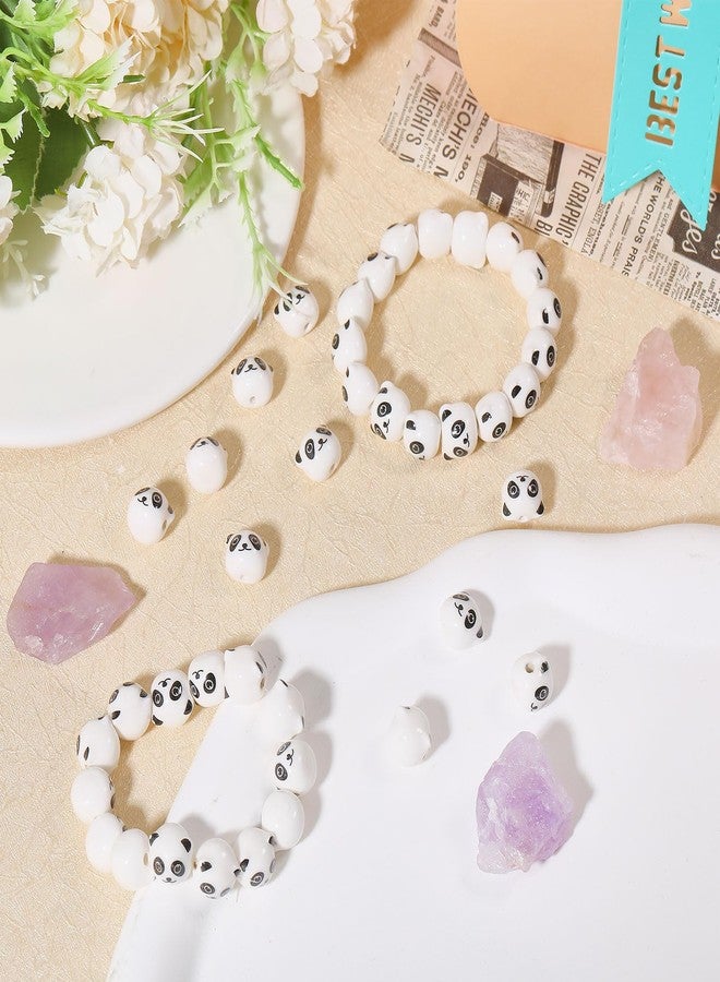 CHGCRAFT 40 قطعة 2 أنماط خرز خزفي يدوي الصنع باندا خرز سيراميك أبيض كارتون باندا مجموعة خرز لصنع قلائد وأساور - Image 5