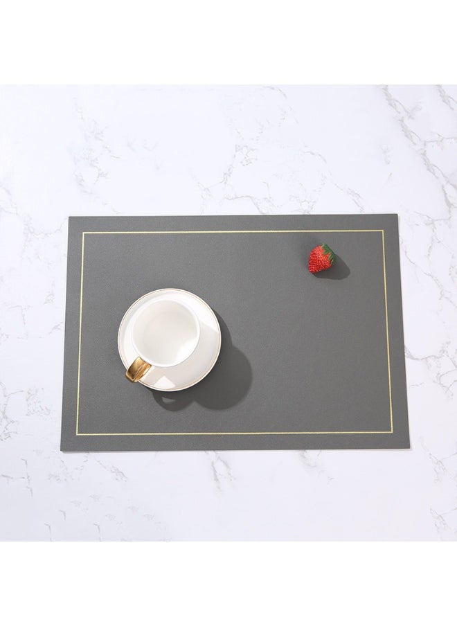 NIBEMINENT 2pcs Leather Placemat Rectangular Pu Placemat Gold Border Hot Thermal Insulation Mat  - Image 1