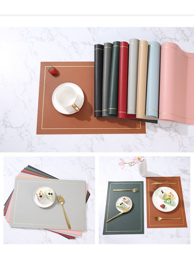 NIBEMINENT 2pcs Leather Placemat Rectangular Pu Placemat Gold Border Hot Thermal Insulation Mat  - Image 3