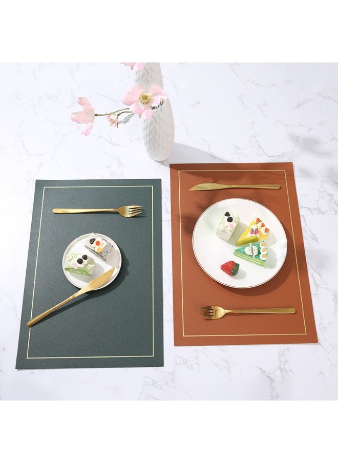NIBEMINENT 2pcs Leather Placemat Rectangular Pu Placemat Gold Border Hot Thermal Insulation Mat  - Image 2