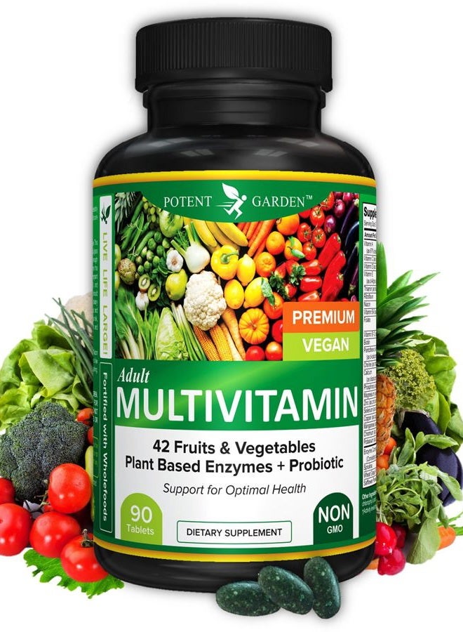 SPRING VALLEY Adult Multivitamin for Women & Men, 42 Fruits & Vegetables Plus Probiotics, Supports Energy Metabolism & Immune System, Daily Multivitamin for Men & Women Non-GMO, 90 Tabs, 30 Servings - Image 1