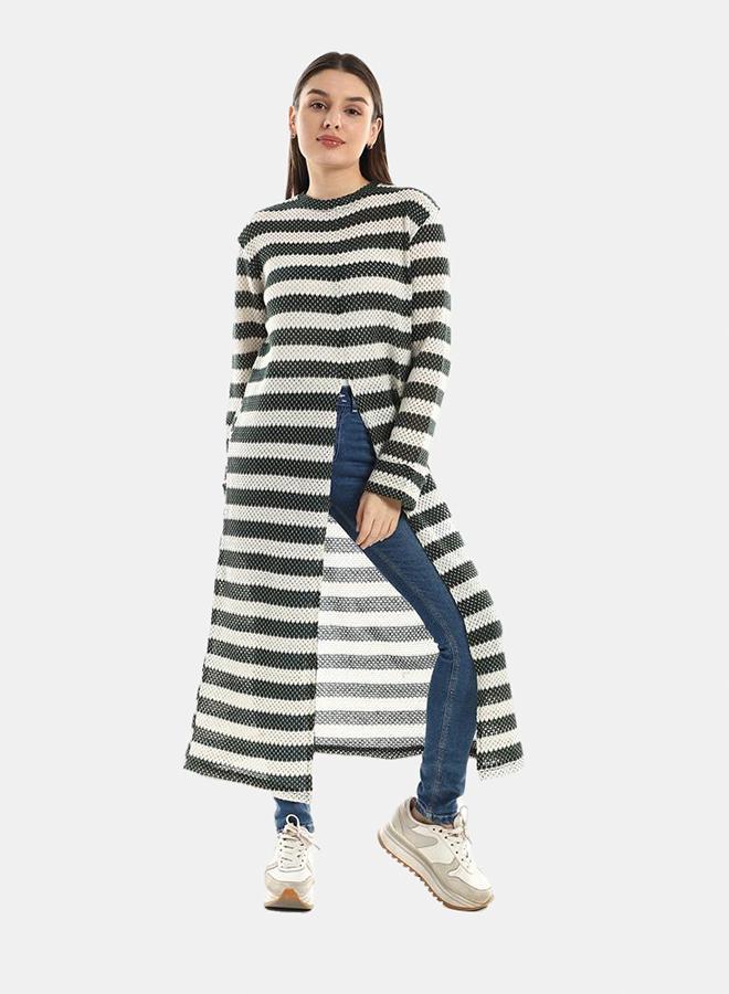 kady Jamila Women Striped Cotton Long Tunic Top With Front Slit ,olive-XXL - Image 1