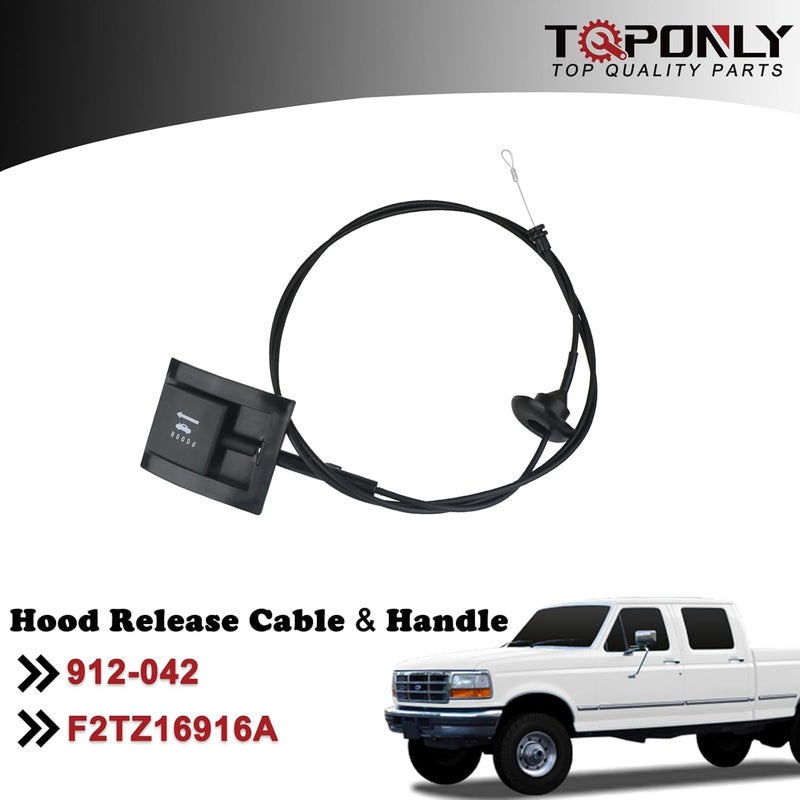 TQPONLY 912-042 Hood Release Cable & Pull Handle for Ford Bronco, F150, F250, F350 - Image 2