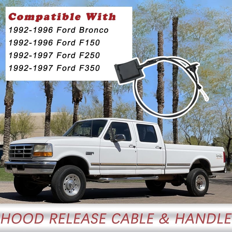 TQPONLY 912-042 Hood Release Cable & Pull Handle for Ford Bronco, F150, F250, F350 - Image 3