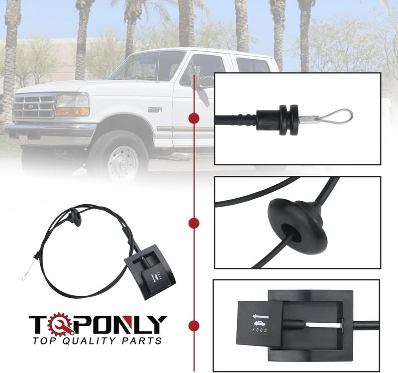 TQPONLY 912-042 Hood Release Cable & Pull Handle for Ford Bronco, F150, F250, F350 - Image 4