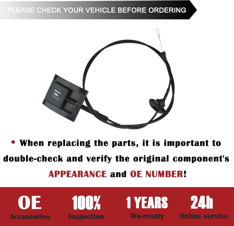 TQPONLY 912-042 Hood Release Cable & Pull Handle for Ford Bronco, F150, F250, F350 - Image 5