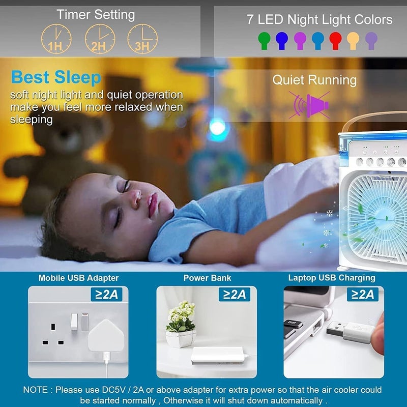 ROKOO مكيفات الهواء المحمولة مروحة مكيف الهواء مع جهاز تحكم عن بعد 3 سرعات للرياح 7 أضواء LED 3 رذاذ بارد 28 ساعة مؤقت قابل للإزالة مكيف هواء Rokoo مبرد هواء تبخيري للغرفة المكتب - Image 4