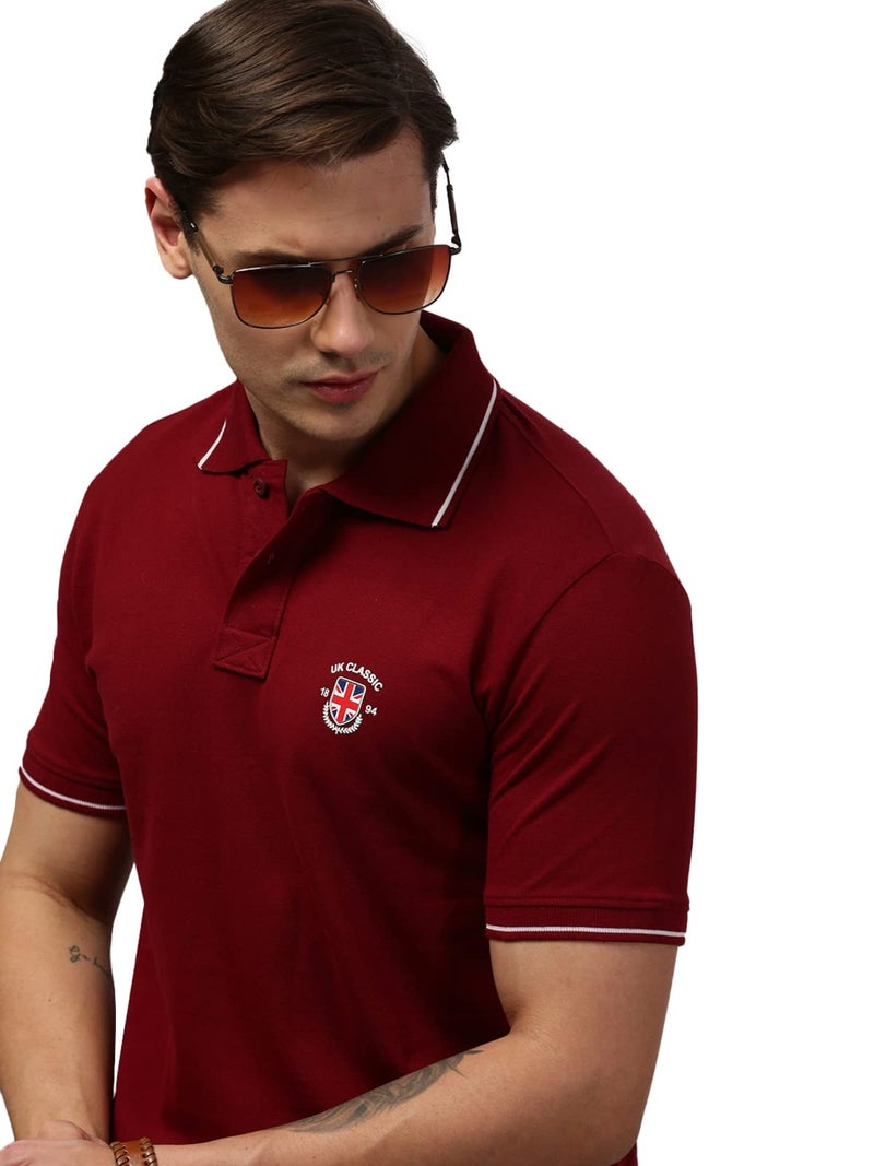 ONN UK Classic Men's Maroon Premium Combed Cotton Polo Collar Half Sleeves Solid T-Shirt | Polo T-Shirt with Face Mask (Size : Medium) - Image 2