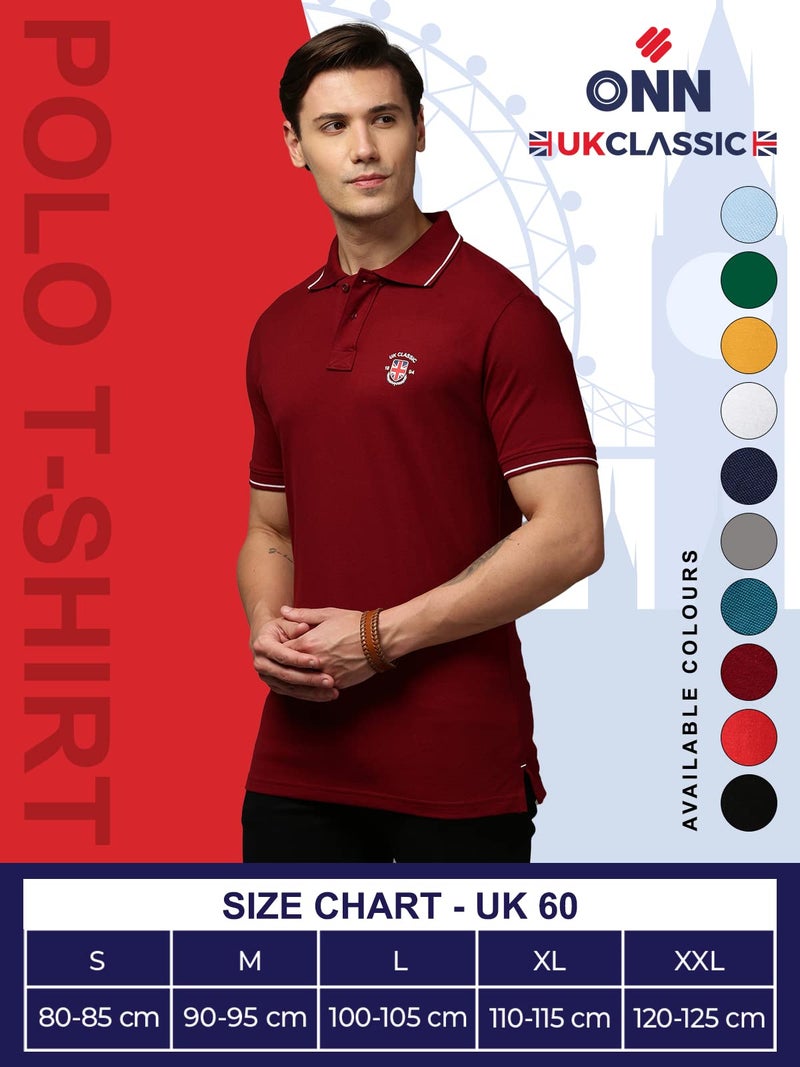 ONN UK Classic Men's Maroon Premium Combed Cotton Polo Collar Half Sleeves Solid T-Shirt | Polo T-Shirt with Face Mask (Size : Medium) - Image 5