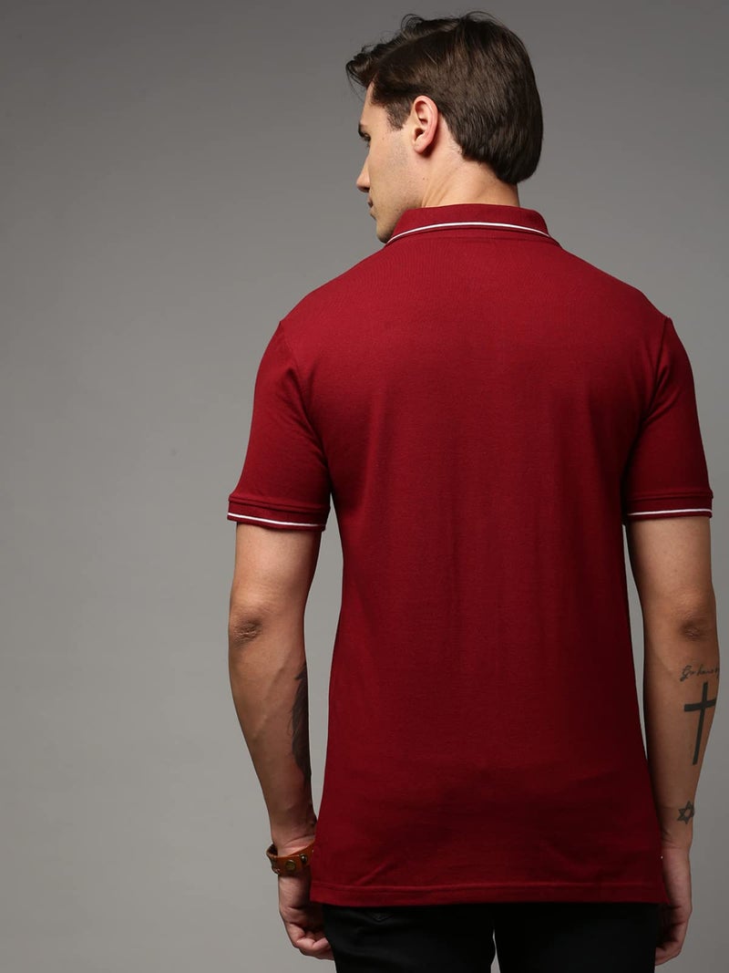 ONN UK Classic Men's Maroon Premium Combed Cotton Polo Collar Half Sleeves Solid T-Shirt | Polo T-Shirt with Face Mask (Size : Medium) - Image 4